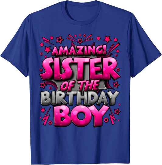 Sister of the Birthday Boy Matching Family Sister Party T-Shirt - T-Shirt | Royal