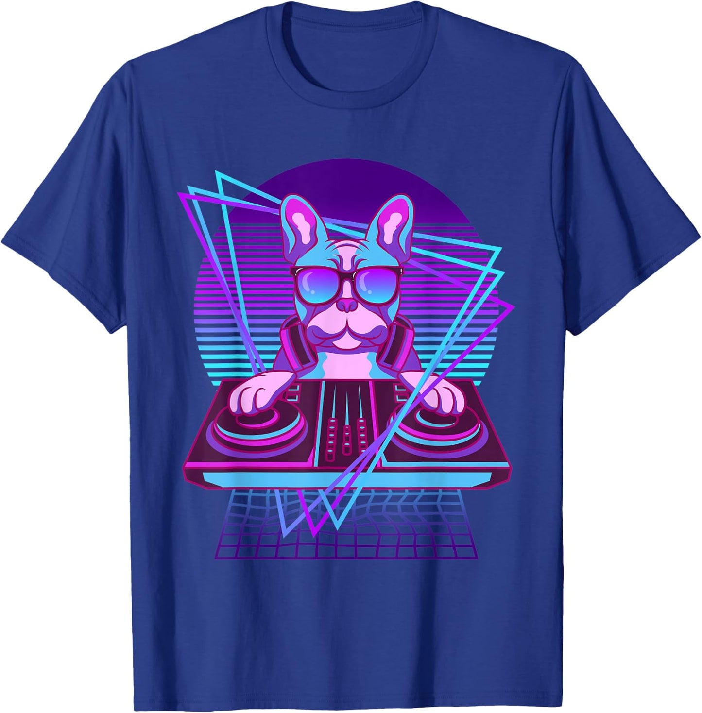 Vaporwave Bulldog DJ Turntable Sunglass French Bulldog Men Women T-Shirt - T-Shirt | Royal