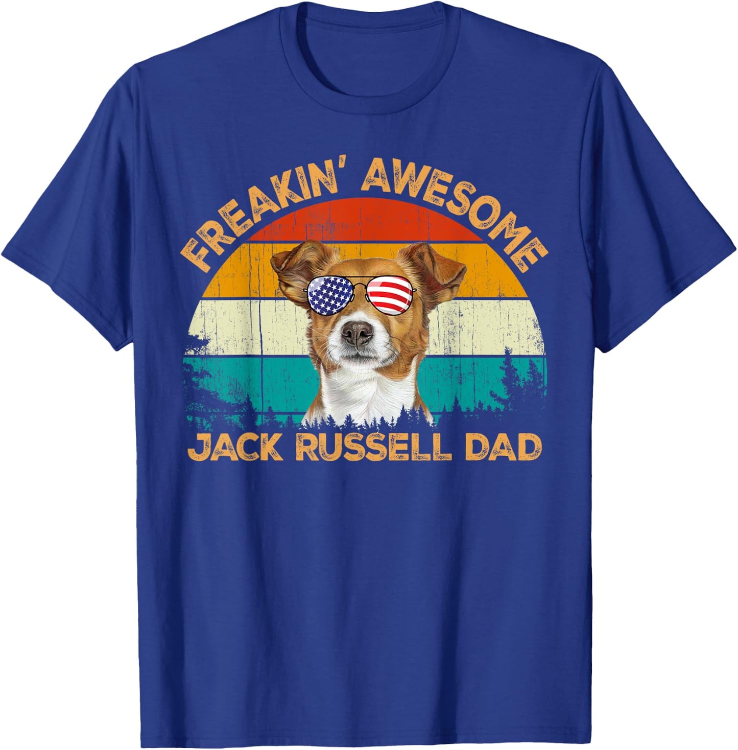 Vintage Retro Usa Flag Freaking JackRussell Terrier Dad T-Shirt - T-Shirt | Royal