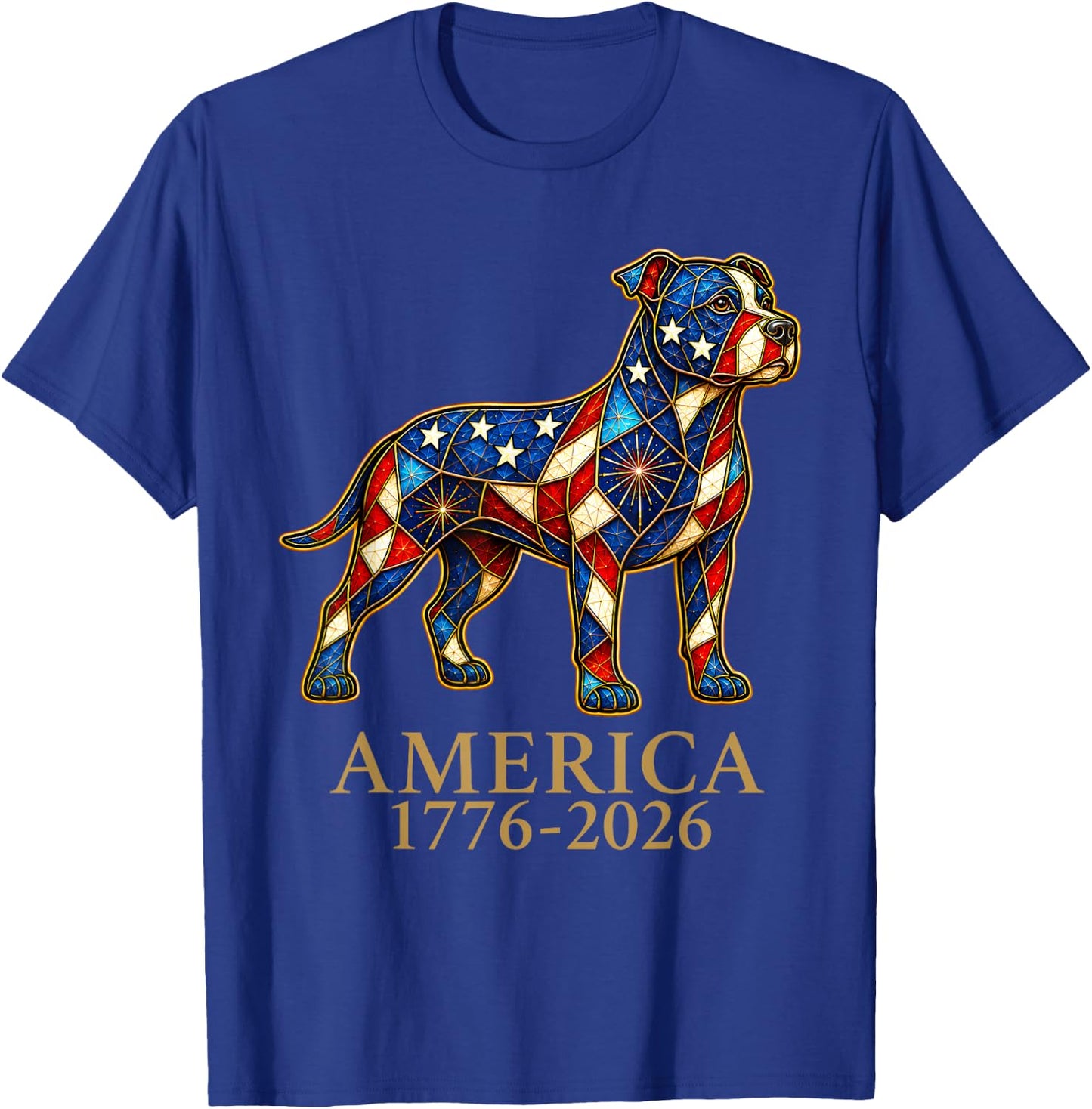 America 1776-2026 Pit Bull Patriotic US Flag USA Anniversary T-Shirt - T-Shirt | Royal