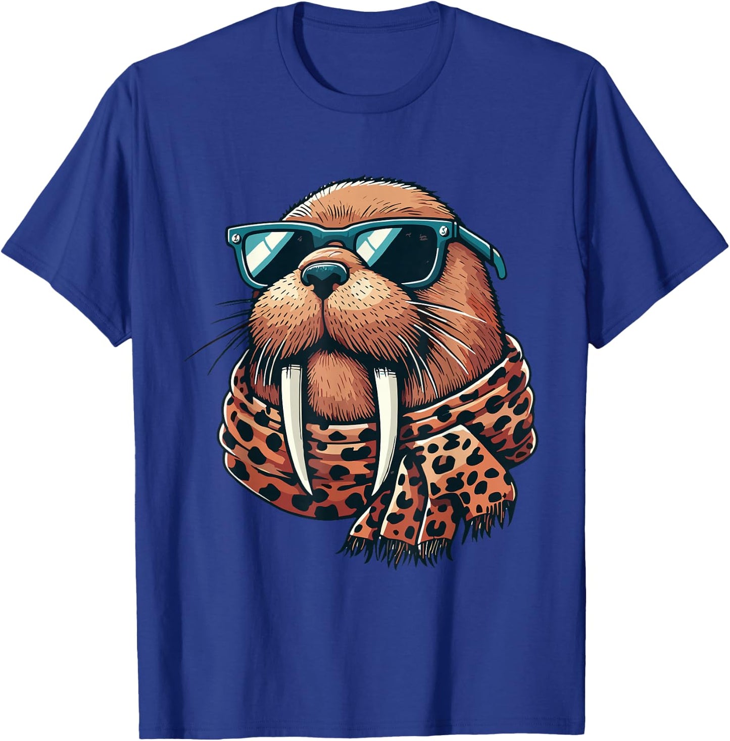 Walrus Wearing Leopard Scarf Animal Wearing Sunglasses T-Shirt - T-Shirt | Royal