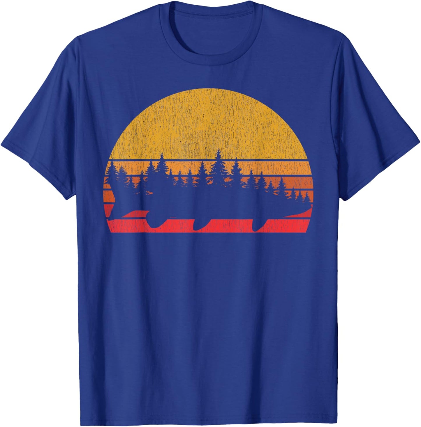 Musky Fishing Retro Muskie Forest Treeline - Fisherman T-Shirt - T-Shirt | Royal