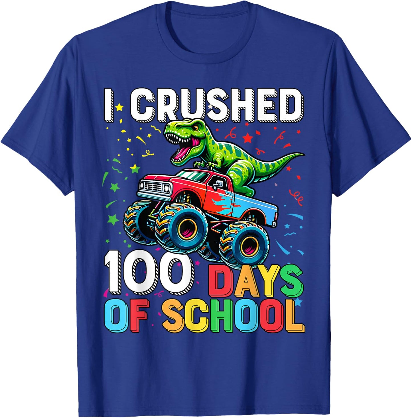 100 Days of School Monster Truck 100th Day of School T-Rex T-Shirt - T-Shirt | Royal