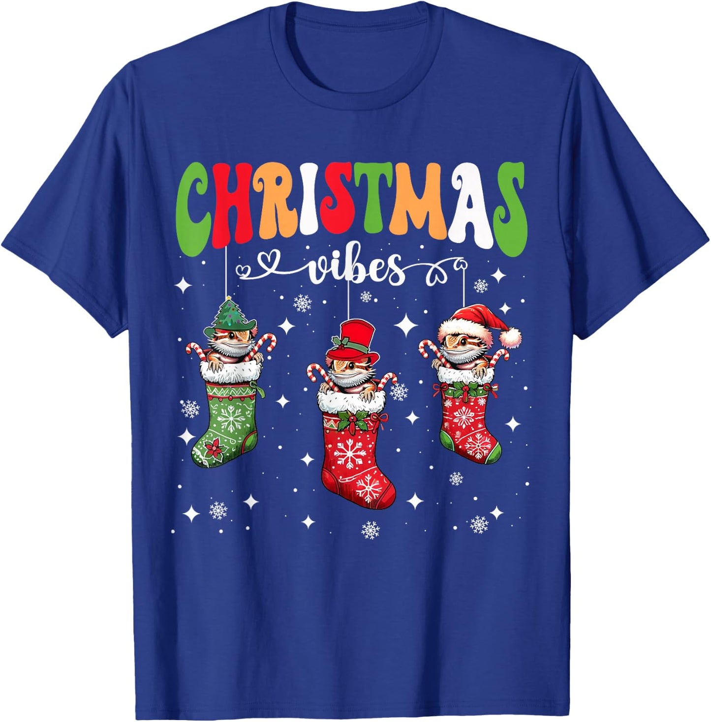 Cute Bearded Dragon In Xmas Socks Funny Christmas Lizard PJ T-Shirt - T-Shirt | Royal