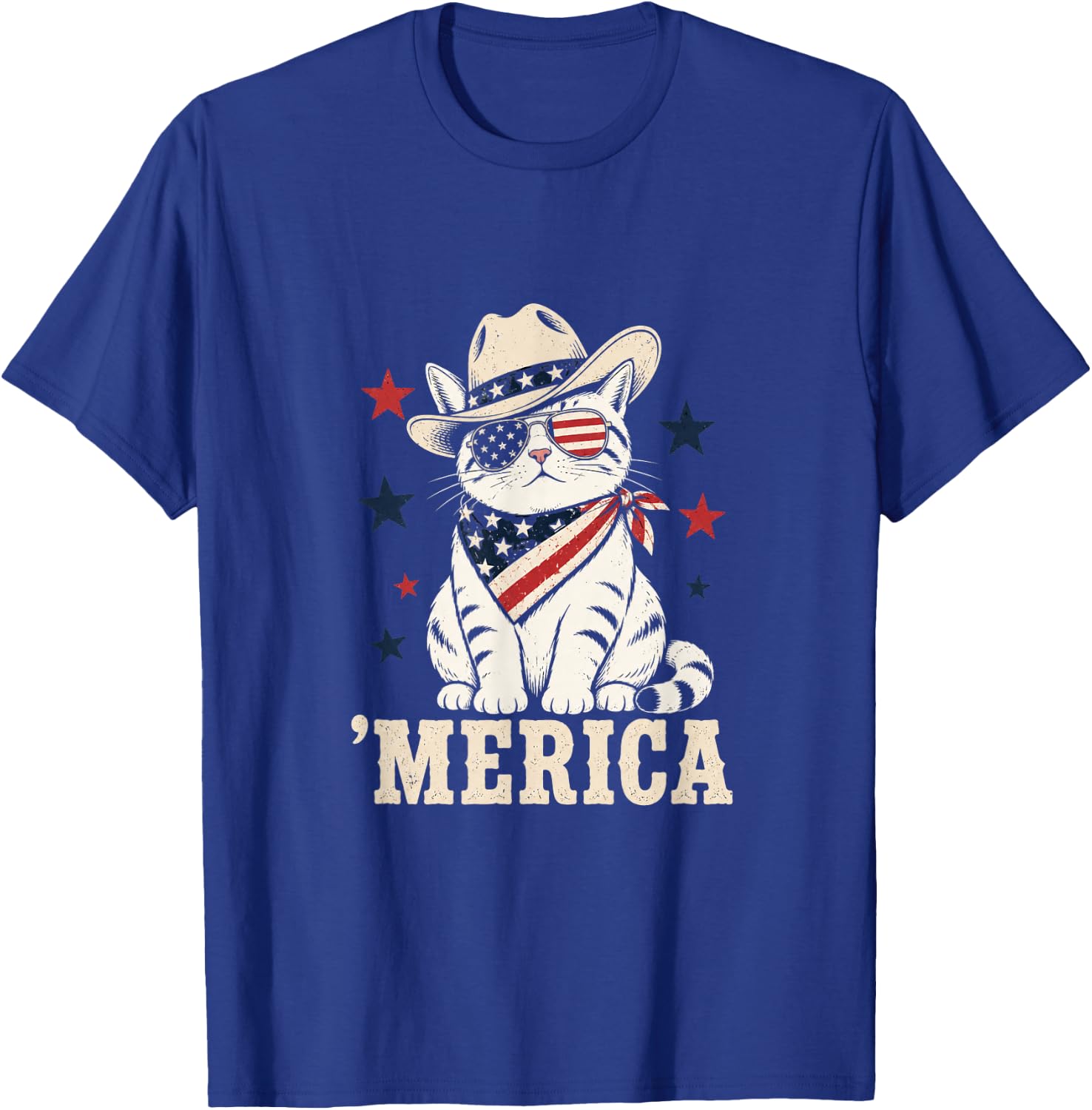 USA Merica Cat 4th of July Funny Patriotic T-Shirt - T-Shirt | Royal