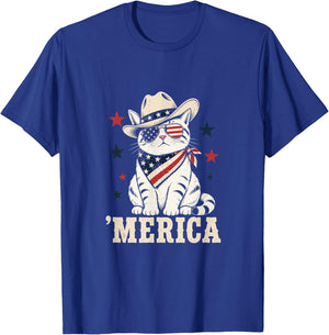 USA Merica Cat 4th of July Funny Patriotic T-Shirt - T-Shirt | Royal