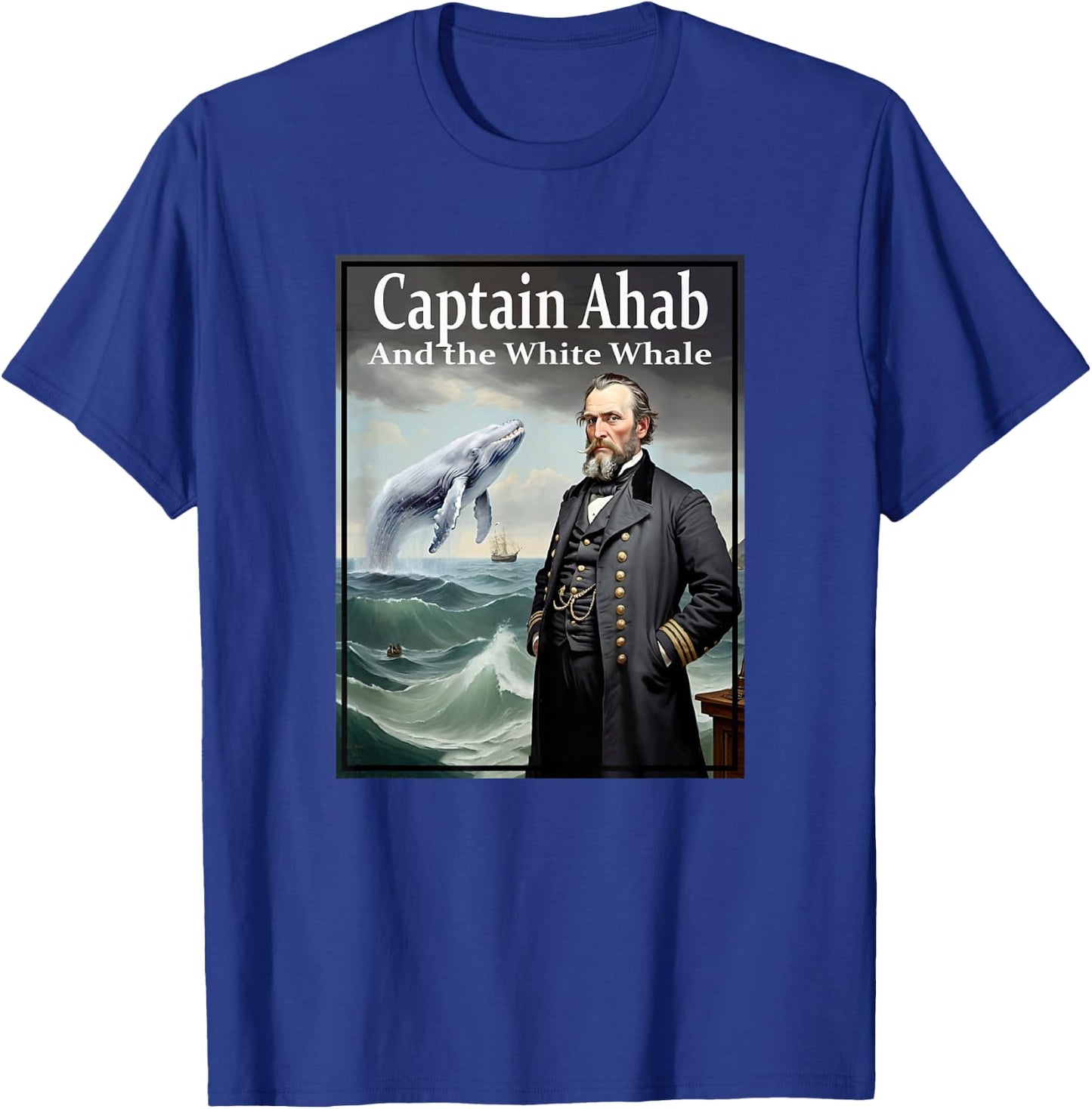 Illustration of Captain Ahab and the White Whale , Black, S T-Shirt - T-Shirt | Royal