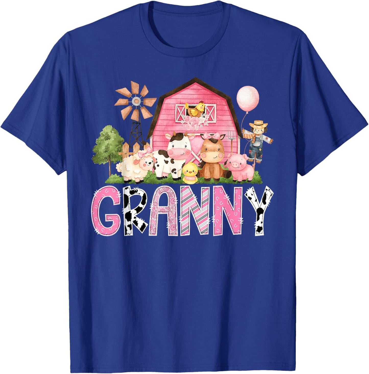 Granny Pink Farm Cow Birthday Girl Matching Family T-Shirt - T-Shirt | Royal