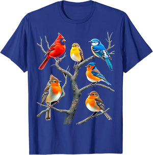 Colorful Birds Nature Art T-Shirt - T-Shirt | Royal