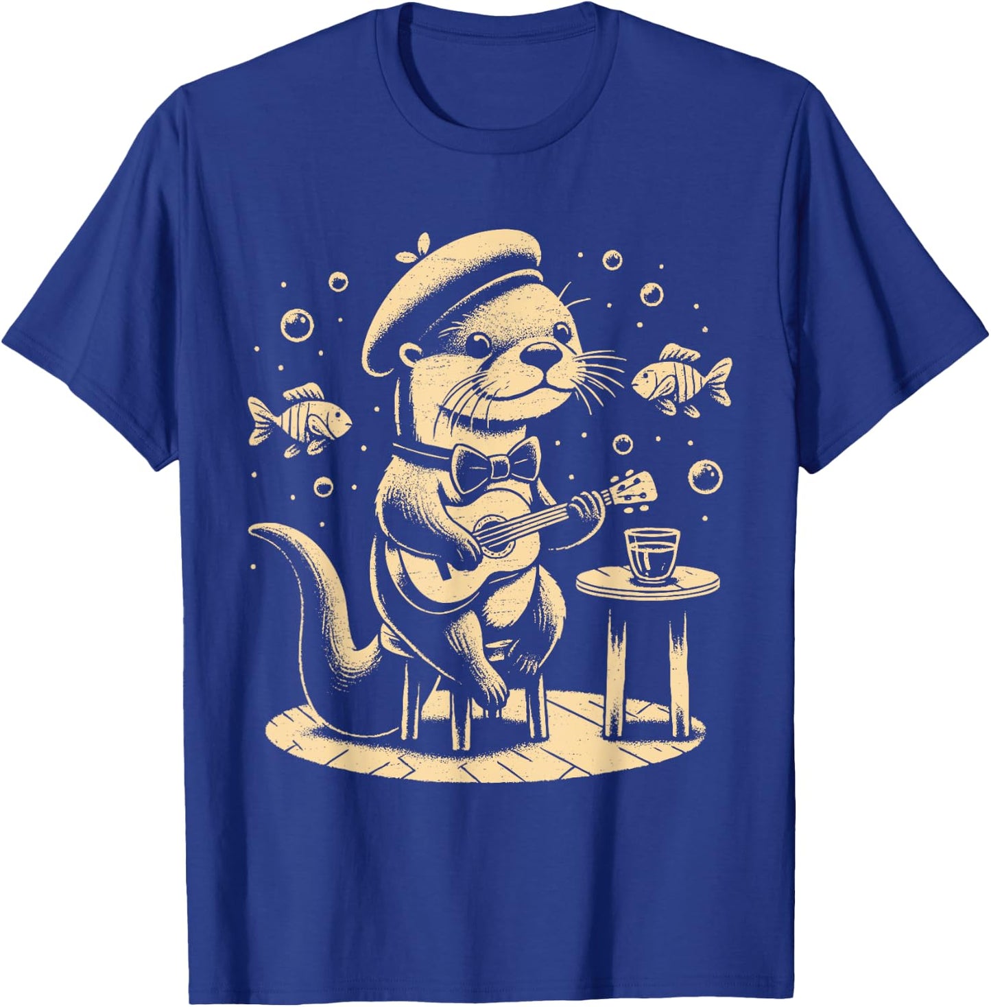 Funny otter playing guitar jazz animal music amateur otter , Black, S T-Shirt - T-Shirt | Royal