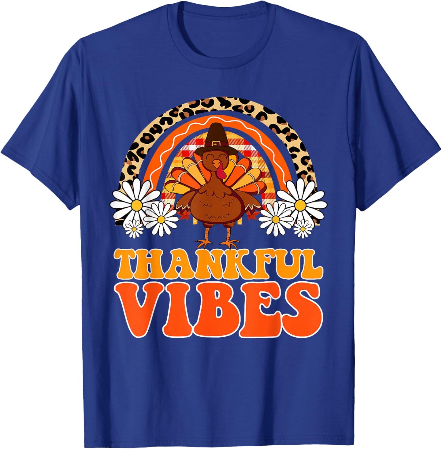 Thankful Vibes Turkey Rainbow Funny Retro Thanksgiving Women T-Shirt - T-Shirt | Royal