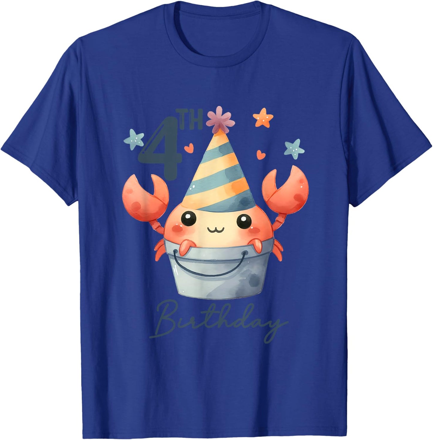 4th Birthday 4 Years Old Crab Crustacean Beach Seafood Kids T-Shirt - T-Shirt | Royal