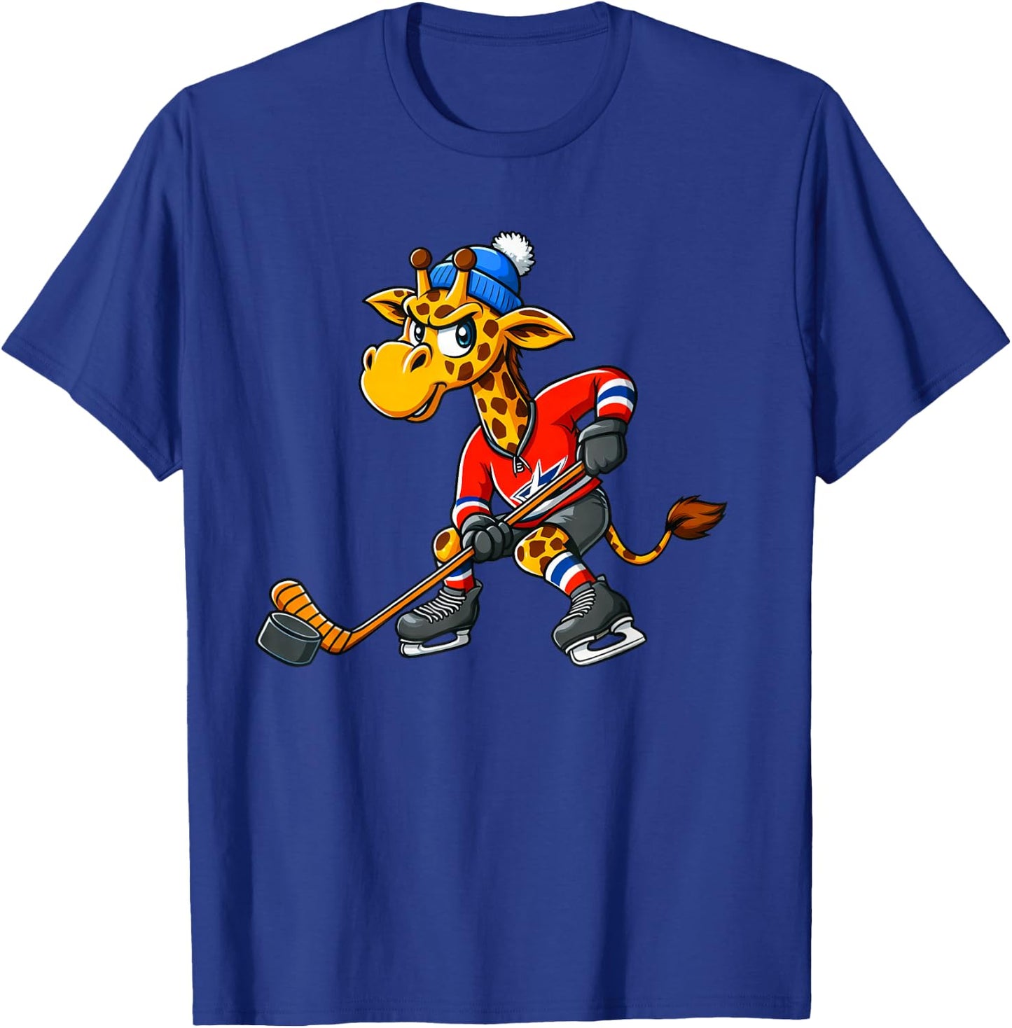Cool Cartoon Hockey Giraffe T-Shirt - T-Shirt | Royal