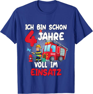 Kinder Geburtstag Ich Bin Schon 4 Jahre Voll Im Einsatz Feuerwehr T-Shirt - T-Shirt | Royal