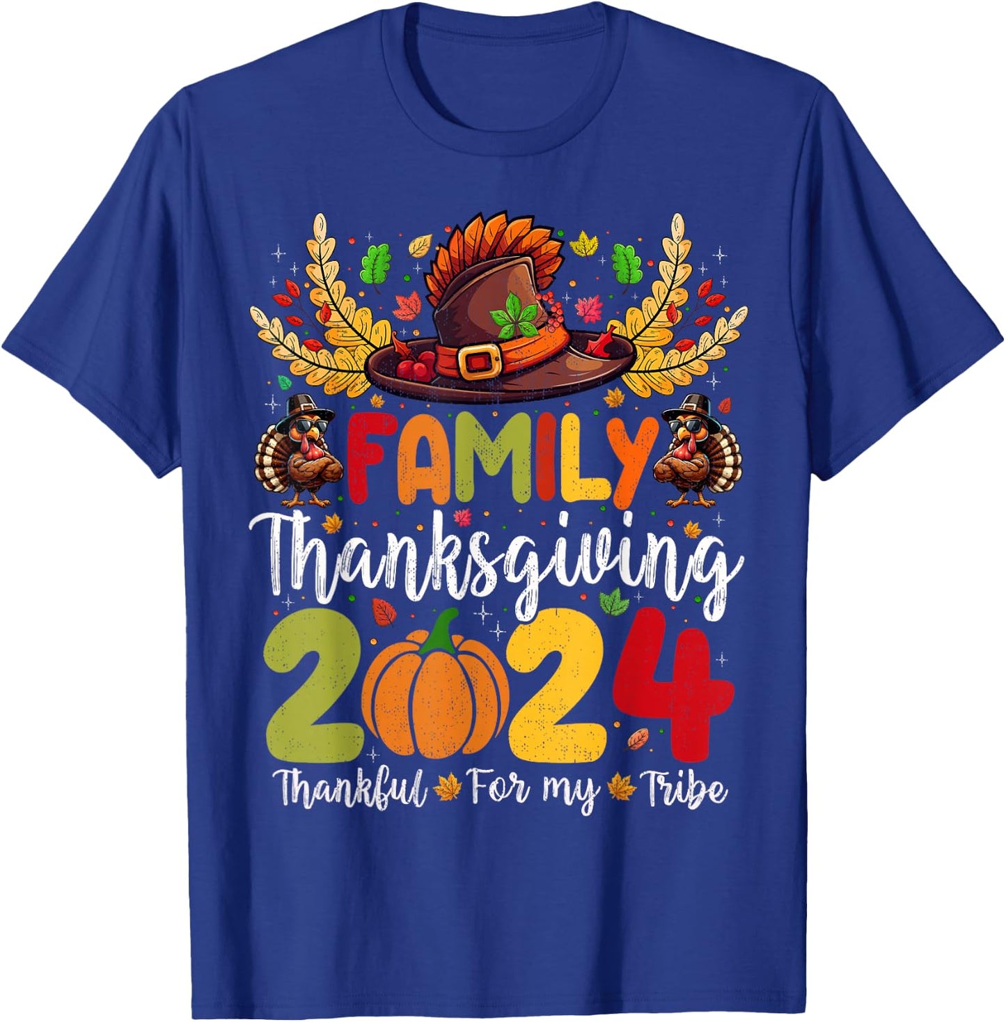 Family Thanksgiving 2024 Thankful For My Tribe Group Autumn T-Shirt - T-Shirt | Royal