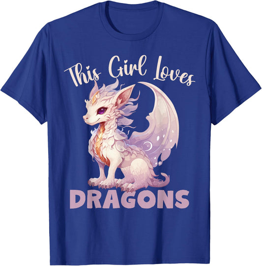 This Girl Loves Dragon for Girls in Pink and Purple , Black, S T-Shirt - T-Shirt | Royal