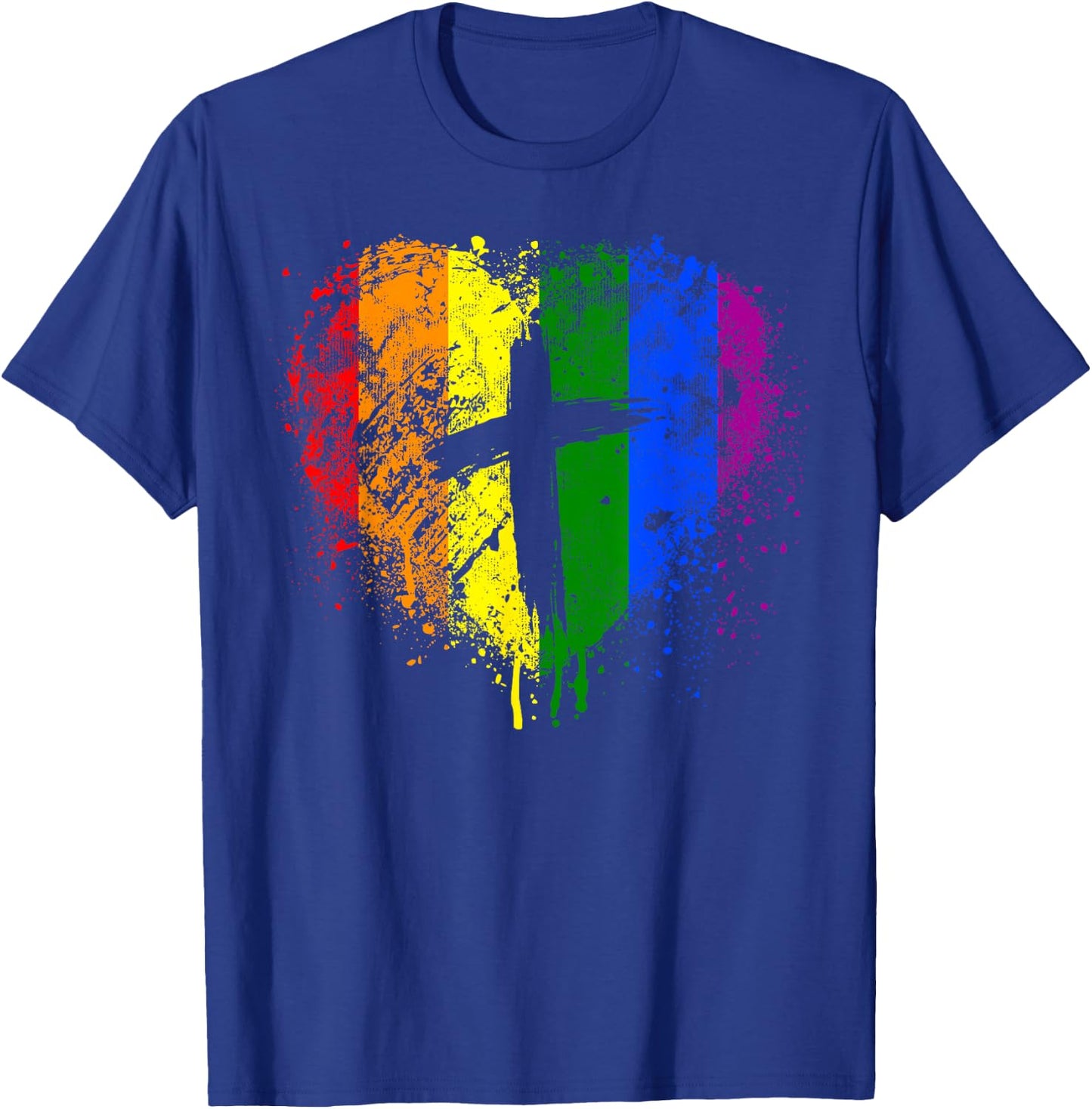 Rainbow Heart with Cross, Christian Religious Gay Pride T-Shirt - T-Shirt | Royal