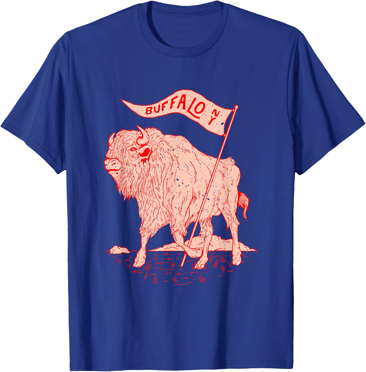 Crichton Street Buffalo NY Vintage Bison Buffalo Holds A Flag - Black, Small, -Kids T-Shirt - T-Shirt | Royal