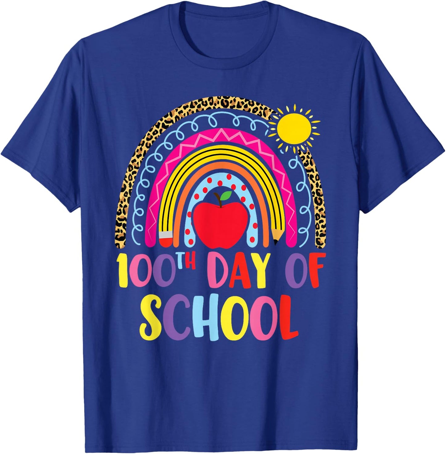 100 days of school Rainbow Leopard Girls 100th Day School T-Shirt - T-Shirt | Royal