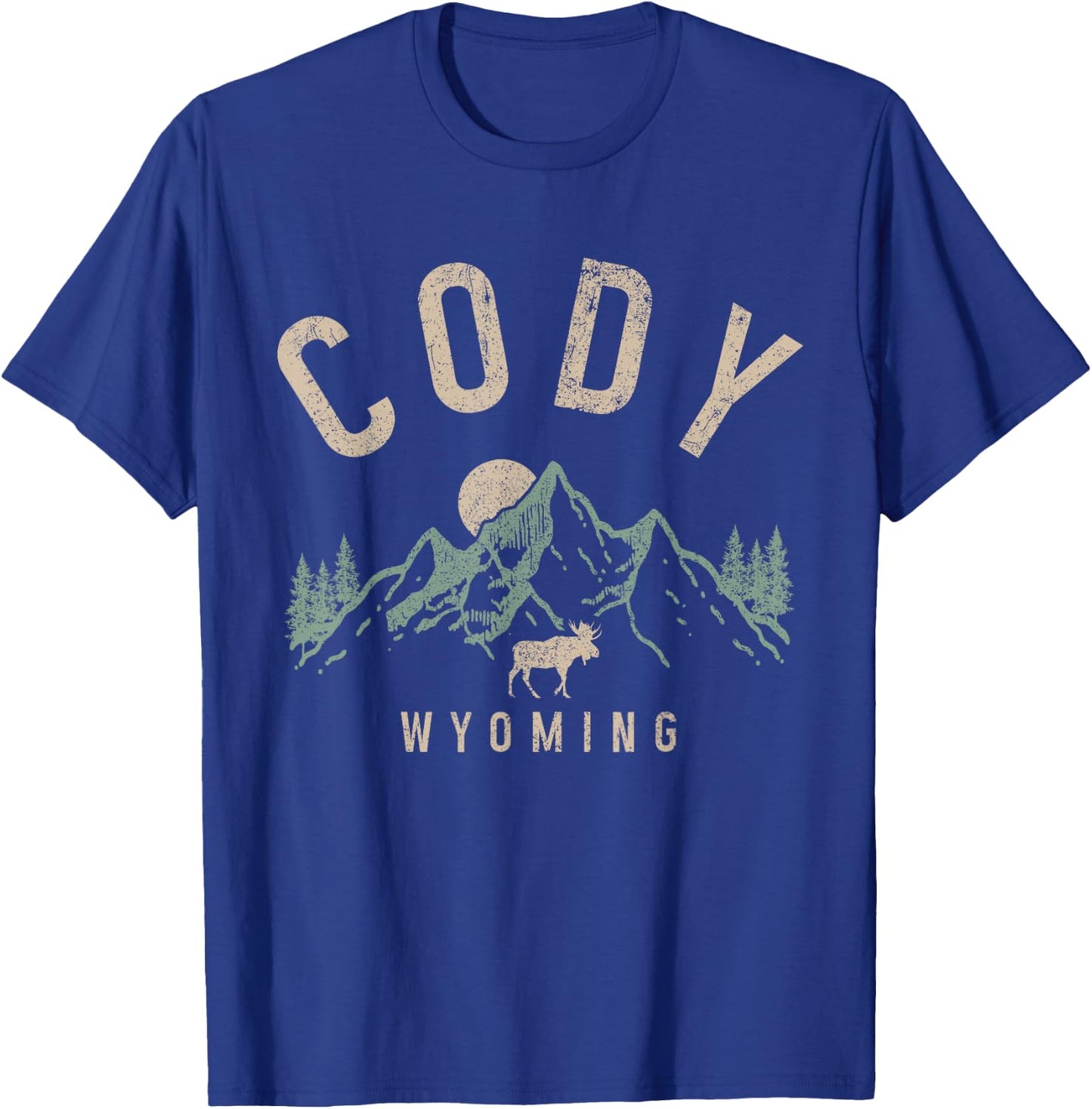 Cody Wyoming Vintage Mountains Moose Nature Lover T-Shirt - T-Shirt | Royal