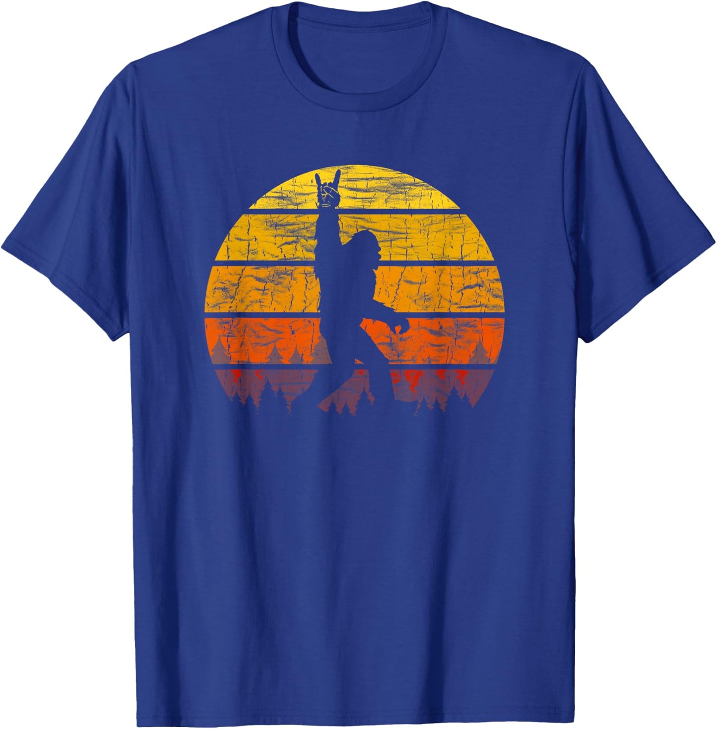 Retro Bigfoot Rock On Silhouette Sunset Believe 80s Graphic T-Shirt - T-Shirt | Royal