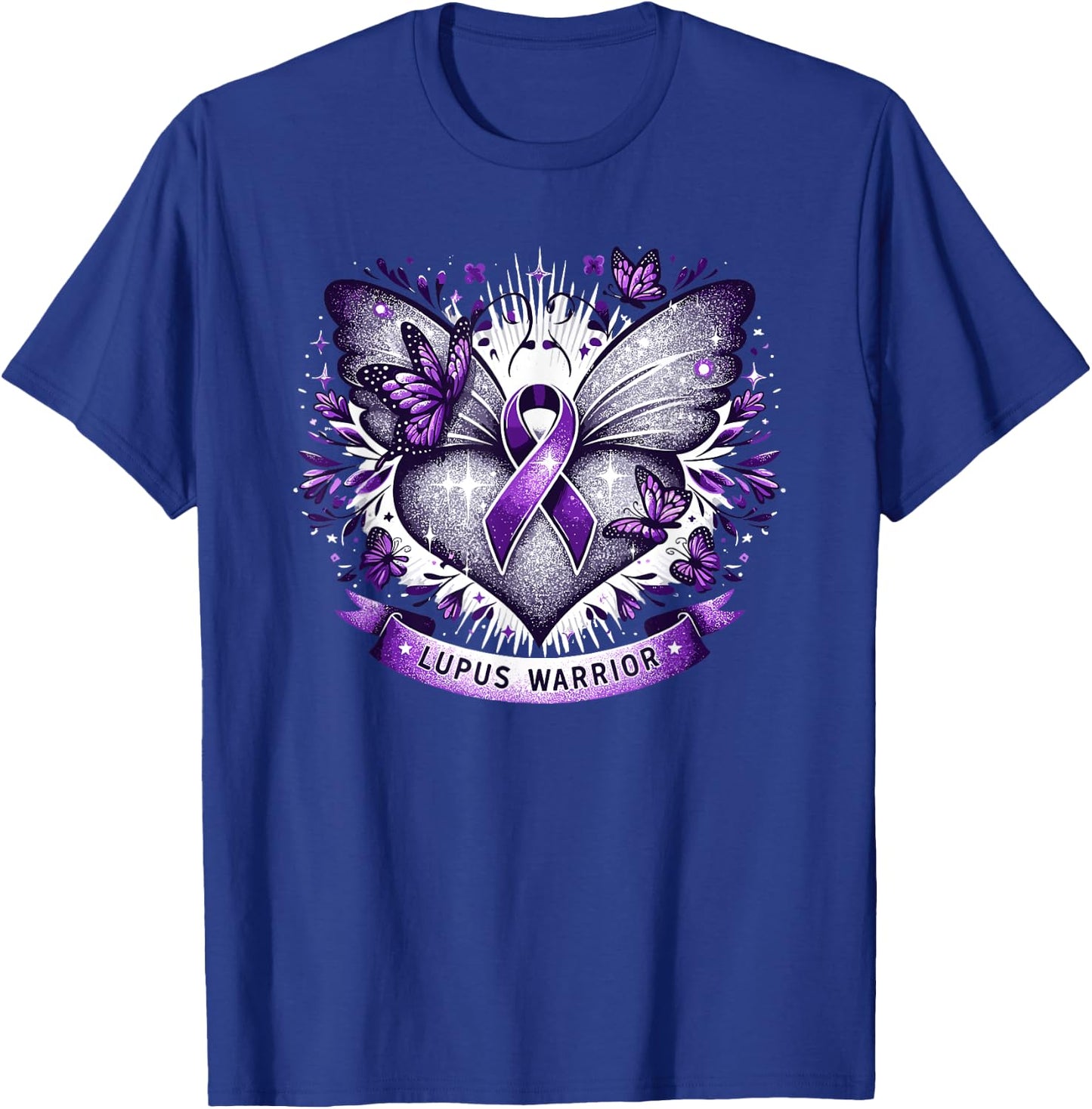 Lupus Awareness Warrior Survivor Butterfly Purple Heart , Black, S T-Shirt - T-Shirt | Royal