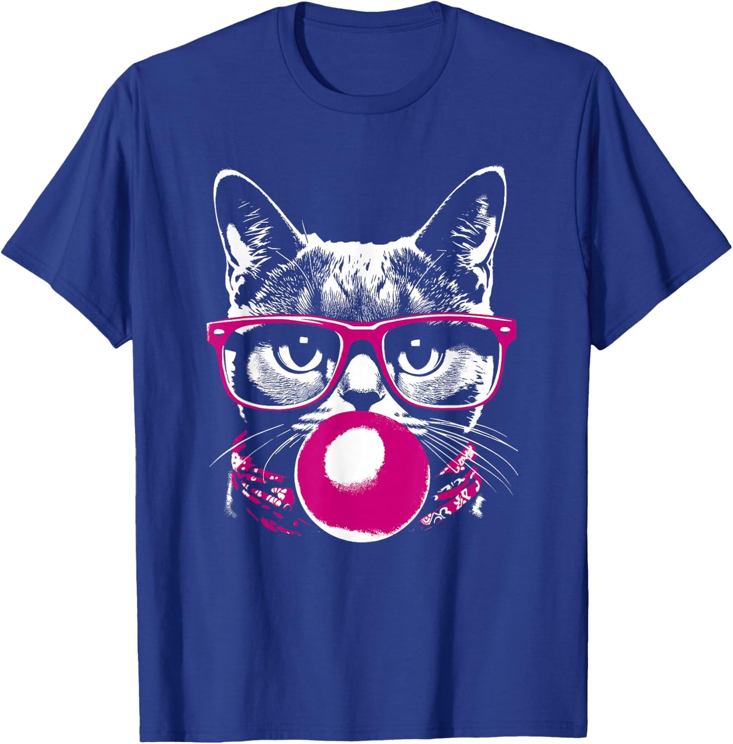 Cat in Pink Glasses Pink Bubble Men Women Kids Funny Cat T-Shirt - T-Shirt | Royal