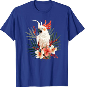 Moluccan Cockatoo With Tropical Flowers T-Shirt - T-Shirt | Royal
