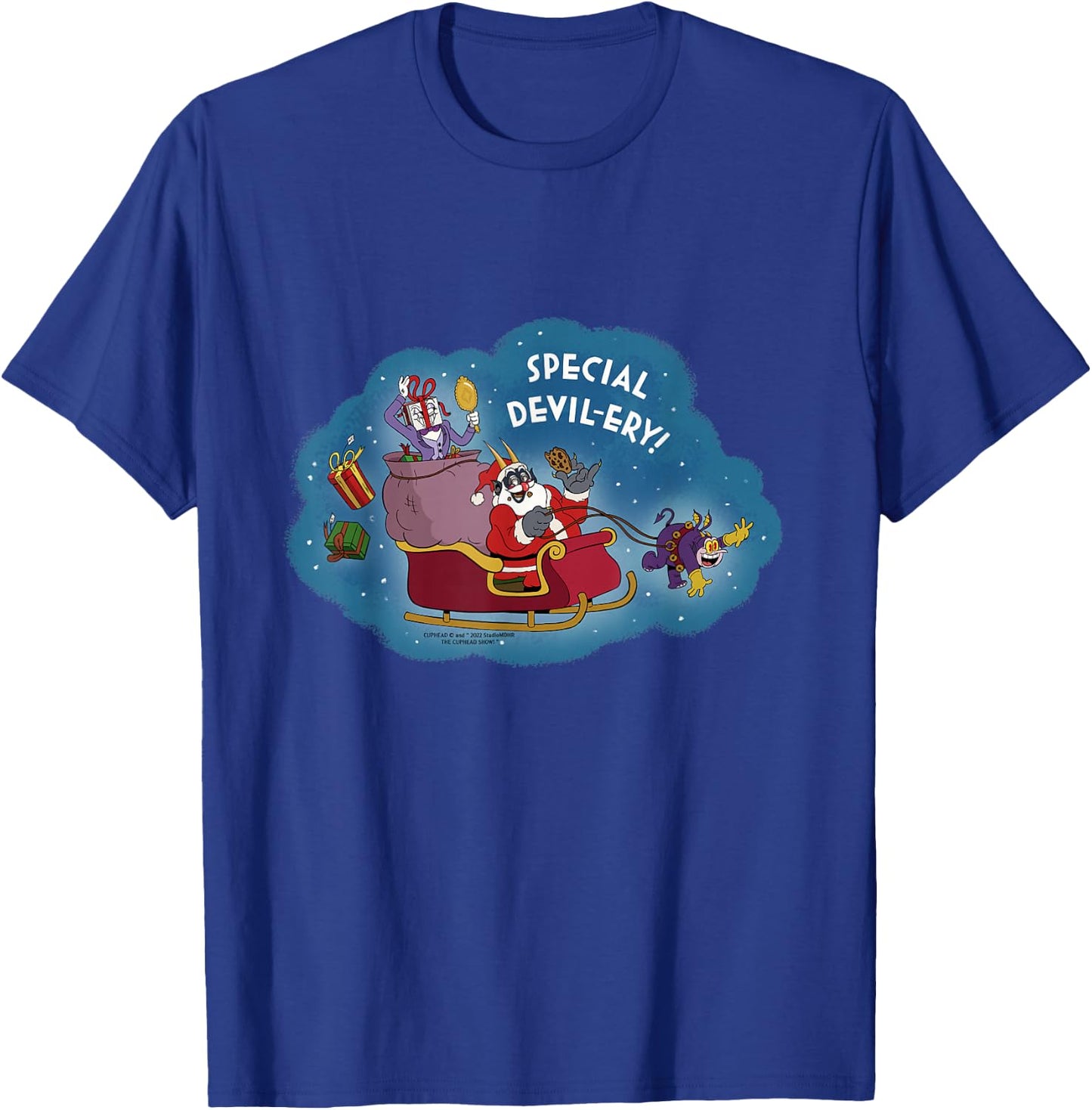 "SPECIAL DEVIL-ERY!" The Cuphead Show! Holiday Merch Graphic T-Shirt - T-Shirt | Royal
