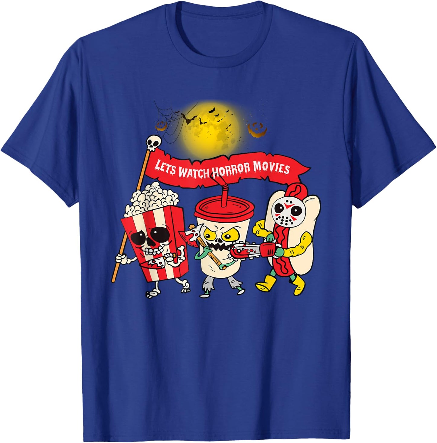 Lets Watch Horror Movies Halloween Funny Ghost Skeleton T-Shirt - T-Shirt | Royal