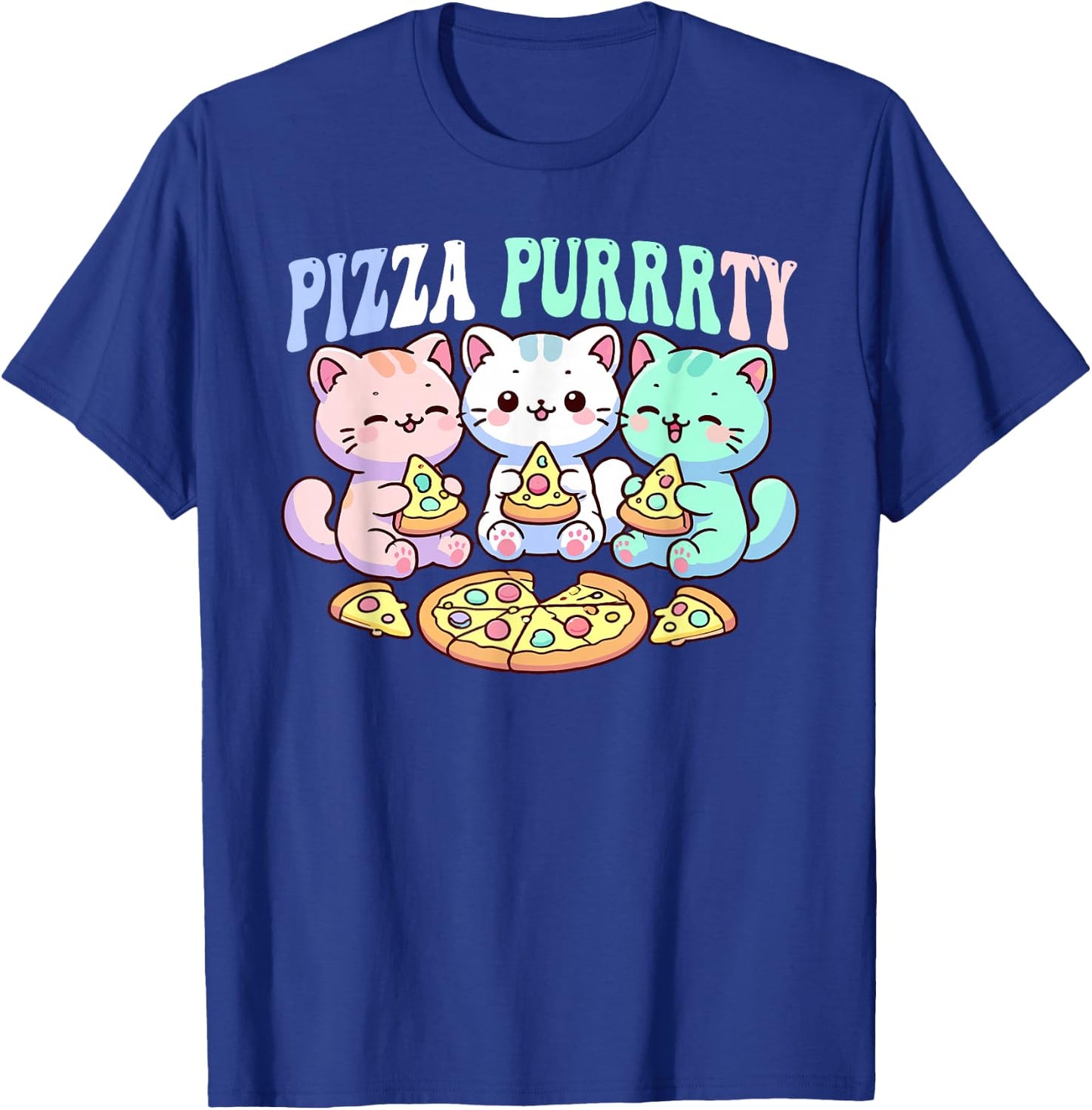 Cat pizza cute kawaii cats eating pizza purrrrty fun pastel T-Shirt - T-Shirt | Royal