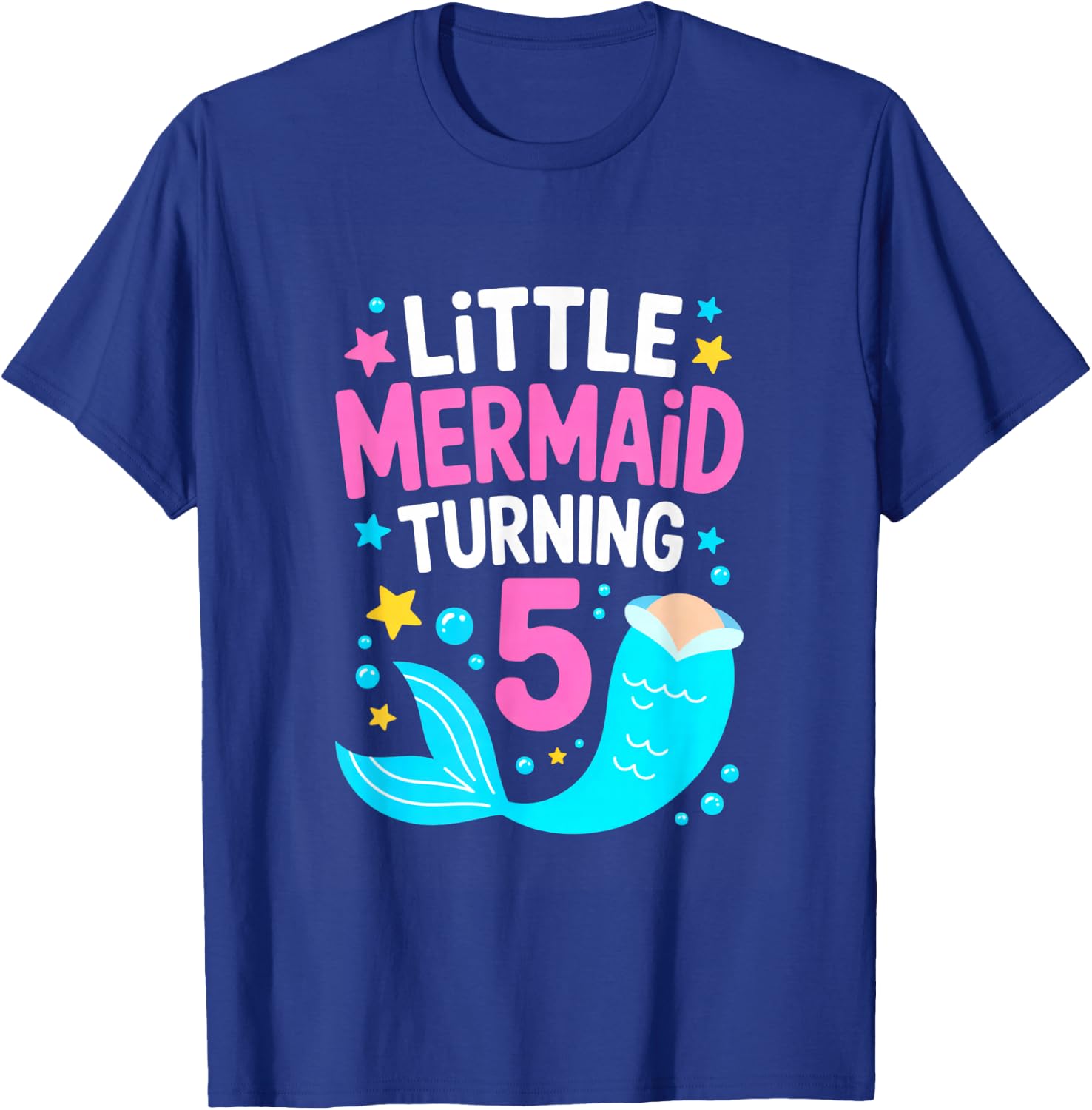 Little Mermaid Turning 5 Birthday Party Girl T-Shirt - T-Shirt | Royal