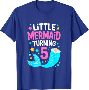 Little Mermaid Turning 5 Birthday Party Girl T-Shirt - T-Shirt | Royal