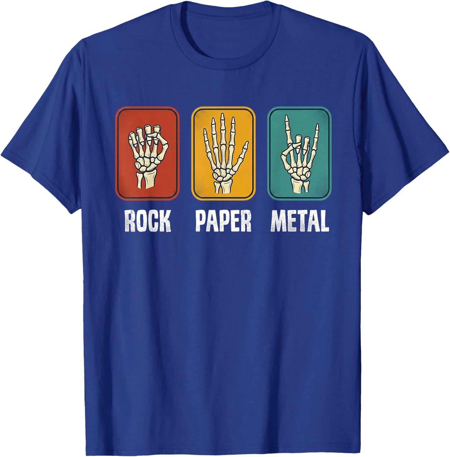 Rock Paper Metal Funny Skeleton Hands Heavy Metal Music T-Shirt - T-Shirt | Royal
