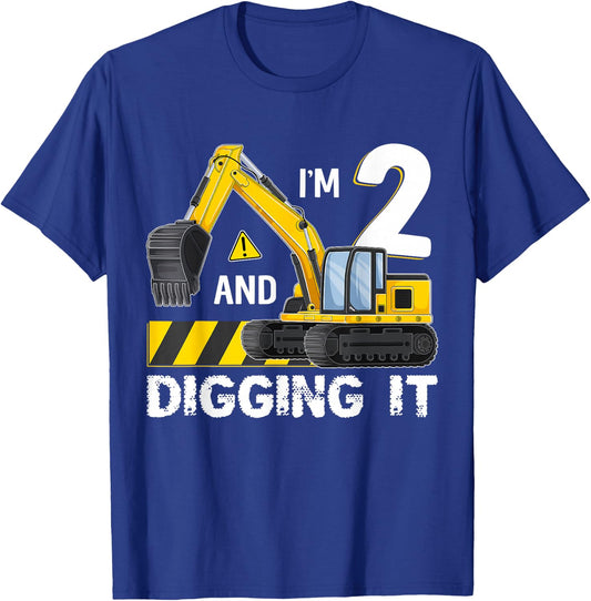 im 2 And Digging It Excavator Construction 2 Year Old Kids T-Shirt - T-Shirt | Royal