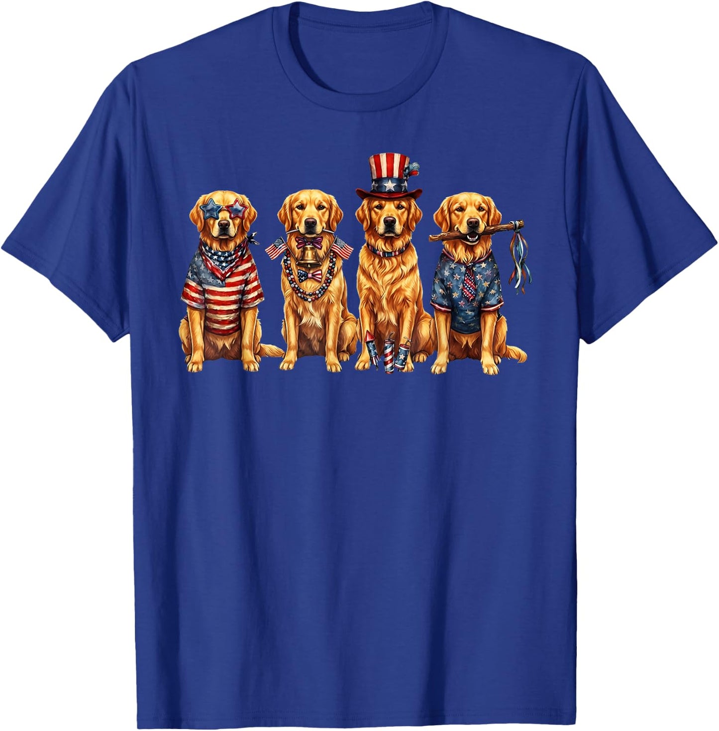 Four Golden Retriever Dogs Patriotic American Flag T-Shirt - T-Shirt | Royal