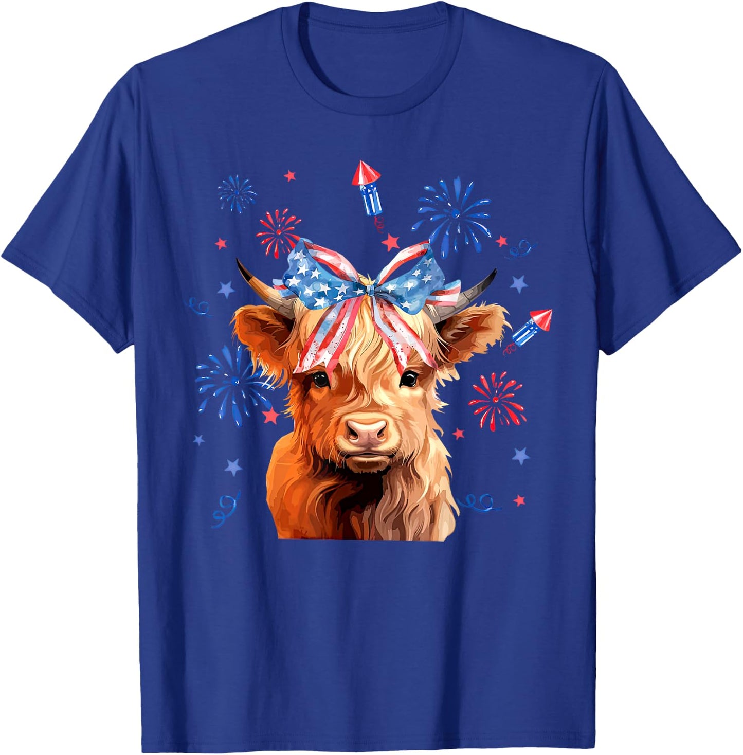 Coquette Highland Cow 4th Of July Patriotic Cute Animal T-Shirt - T-Shirt | Royal