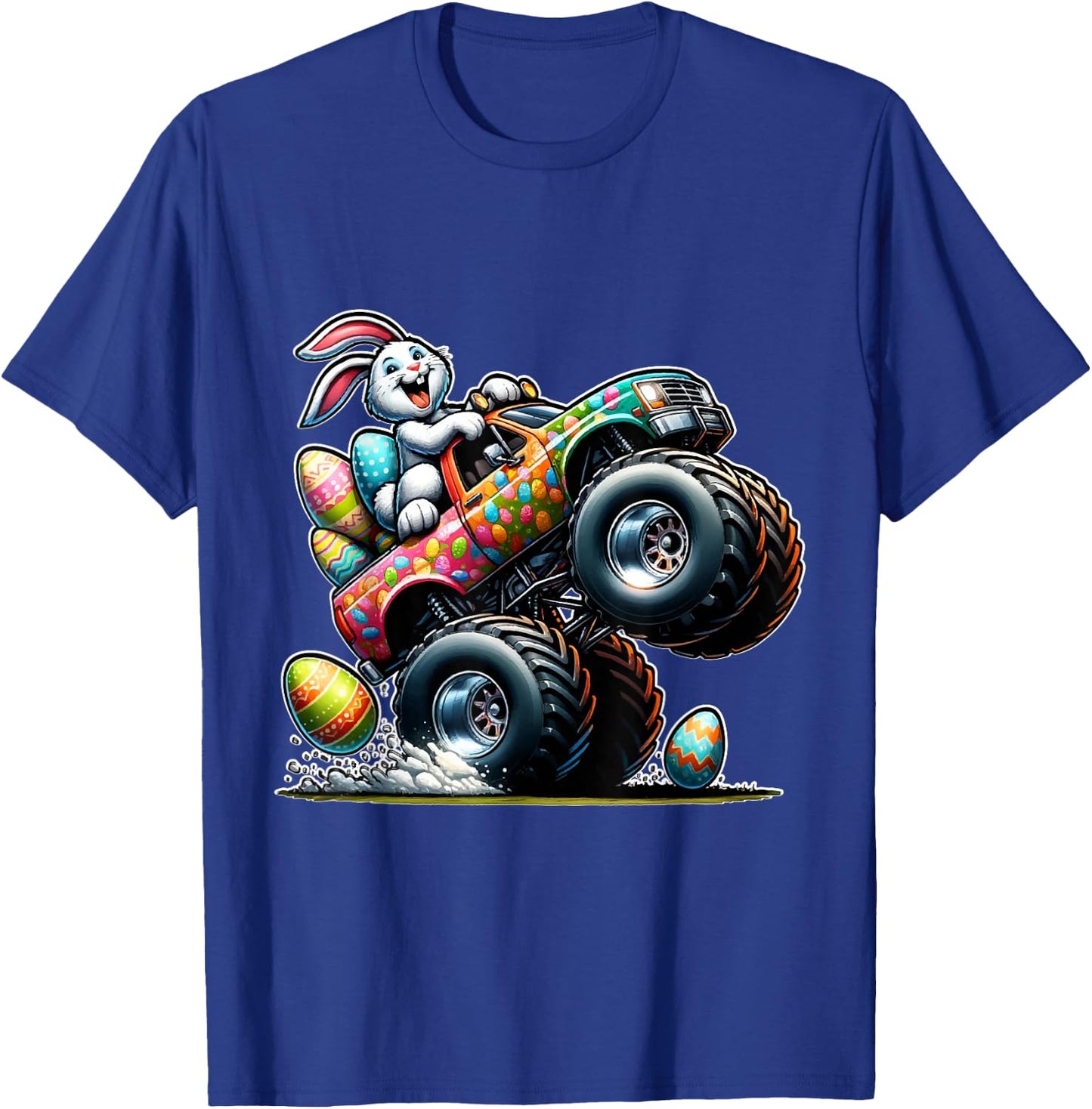 Happy Easter Eggs Monster Truck Easter Bunny T-Shirt - T-Shirt | Royal