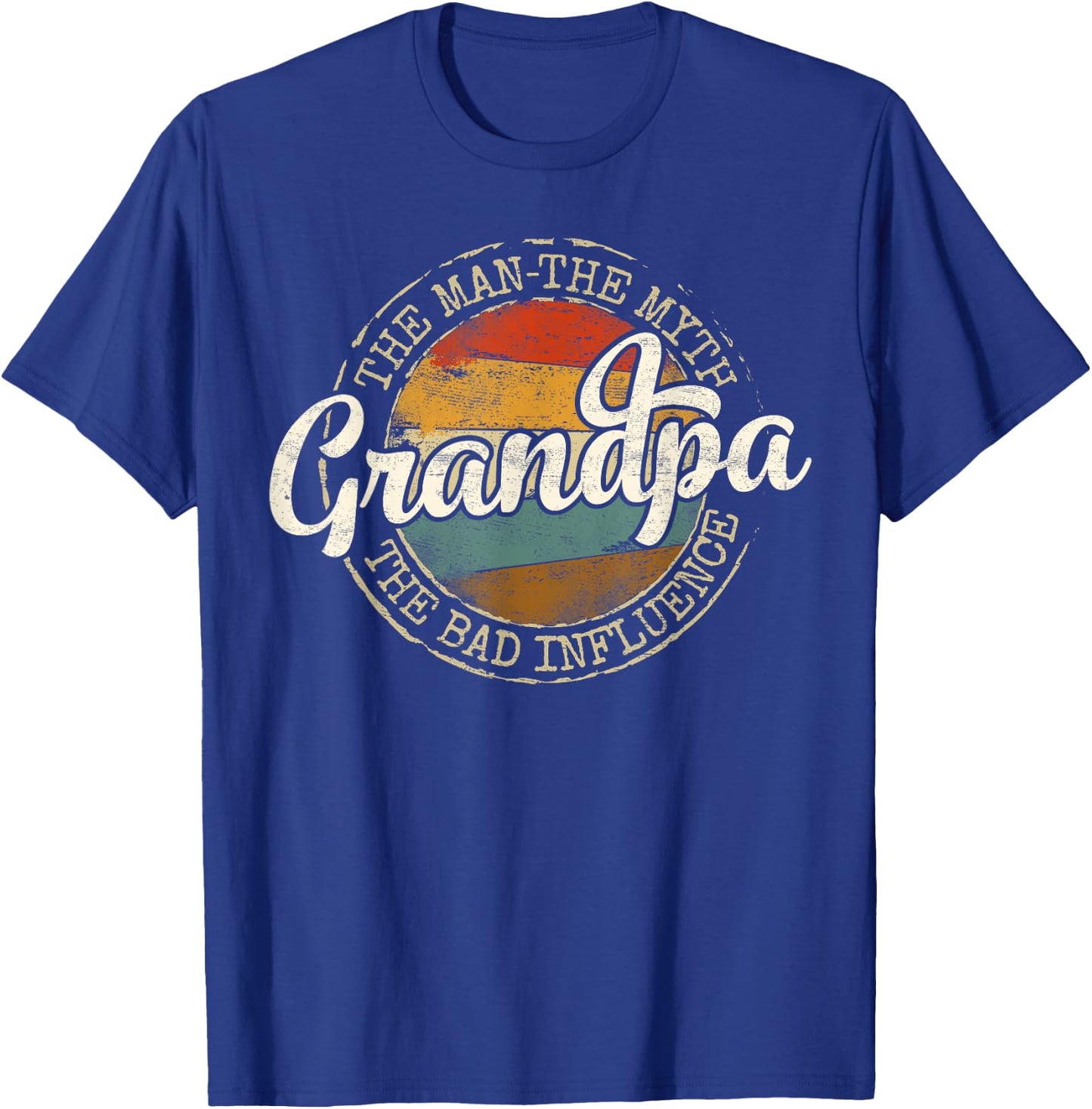 Grandpa Man Myth Bad Influence Vintage Stamp Fathers Day T-Shirt - T-Shirt | Royal