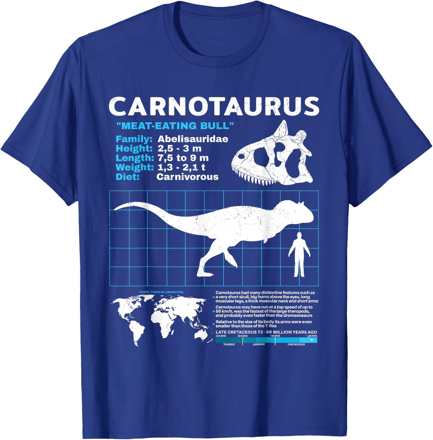 Carnotaurus Fact Sheet Datenblatt Dinosaurier Fakten T-Shirt - T-Shirt | Royal