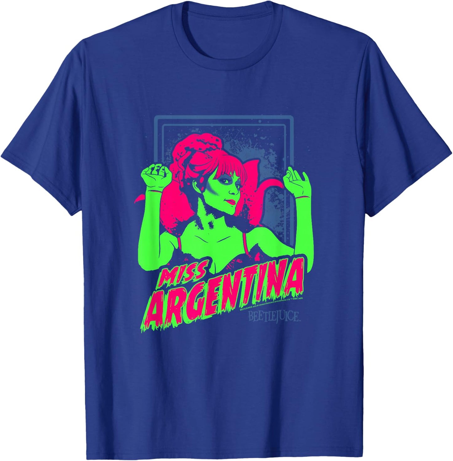Beetlejuice Neon Vintage Miss Argentina Scary Poster T-Shirt - T-Shirt | Royal