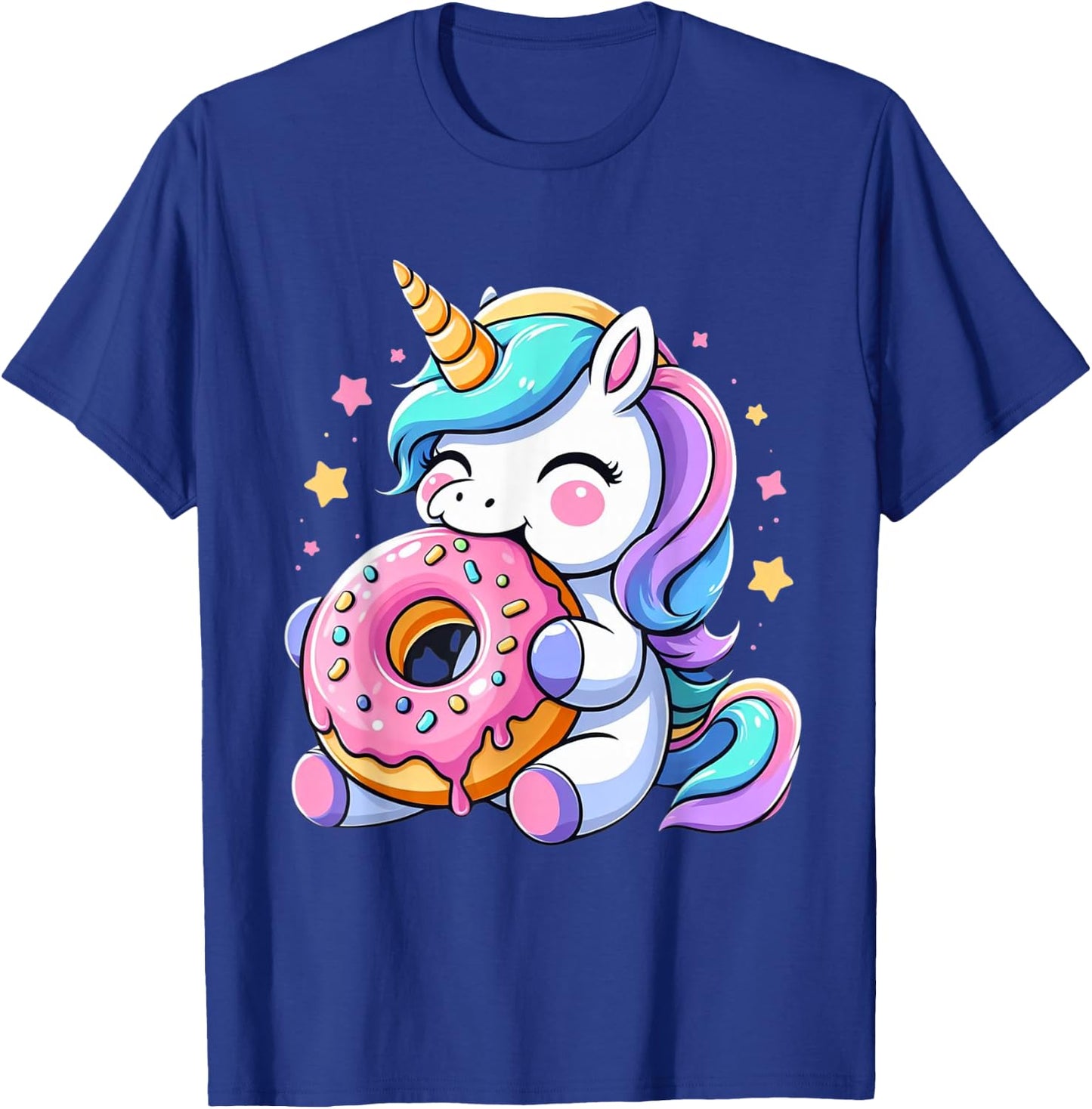 Cute Hungry Unicorn Eating Donut Boys Girls Men Women Kids T-Shirt - T-Shirt | Royal