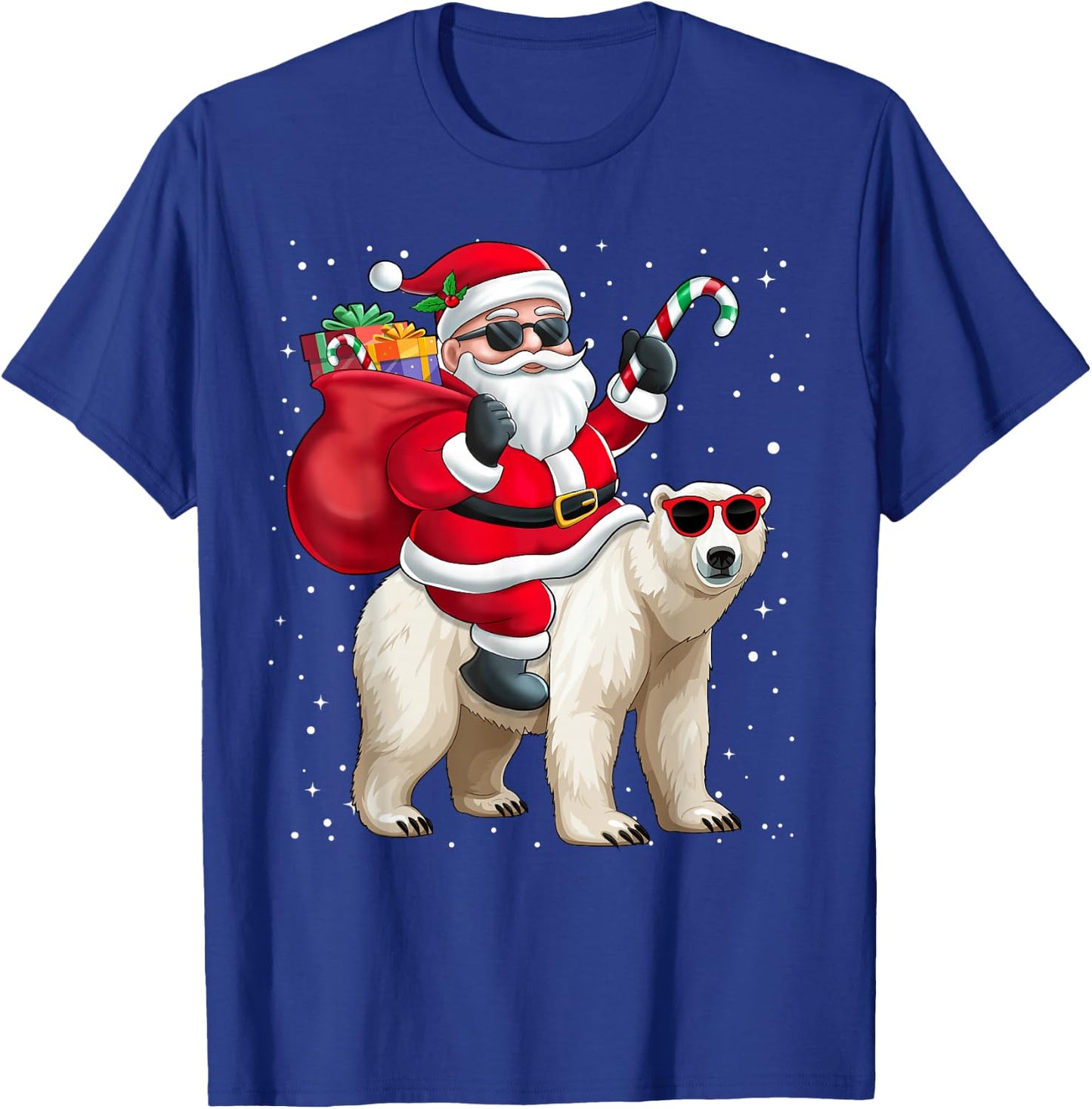 Santa Claus Riding A Polar Bear Christmas Boy Girl Kids T-Shirt - T-Shirt | Royal