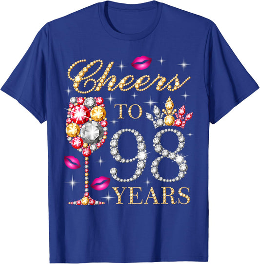 Cheers To 98 Years Old Women 98th Birthday Party 98th Bday T-Shirt - T-Shirt | Royal