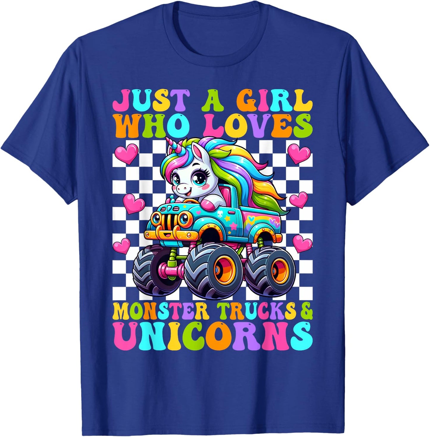 Just a Girl Who Loves Monster Trucks and Unicorns Girls T-Shirt - T-Shirt | Royal