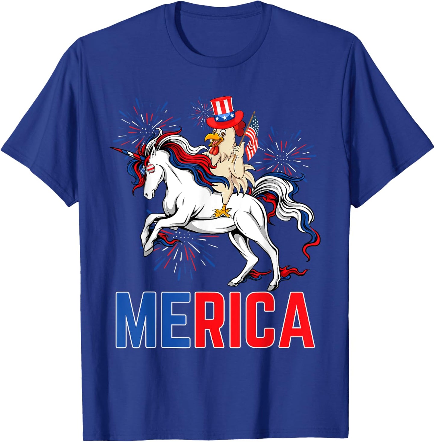 Funny Merica Chicken Unicorn American Flag Happy 4th Of July T-Shirt - T-Shirt | Royal