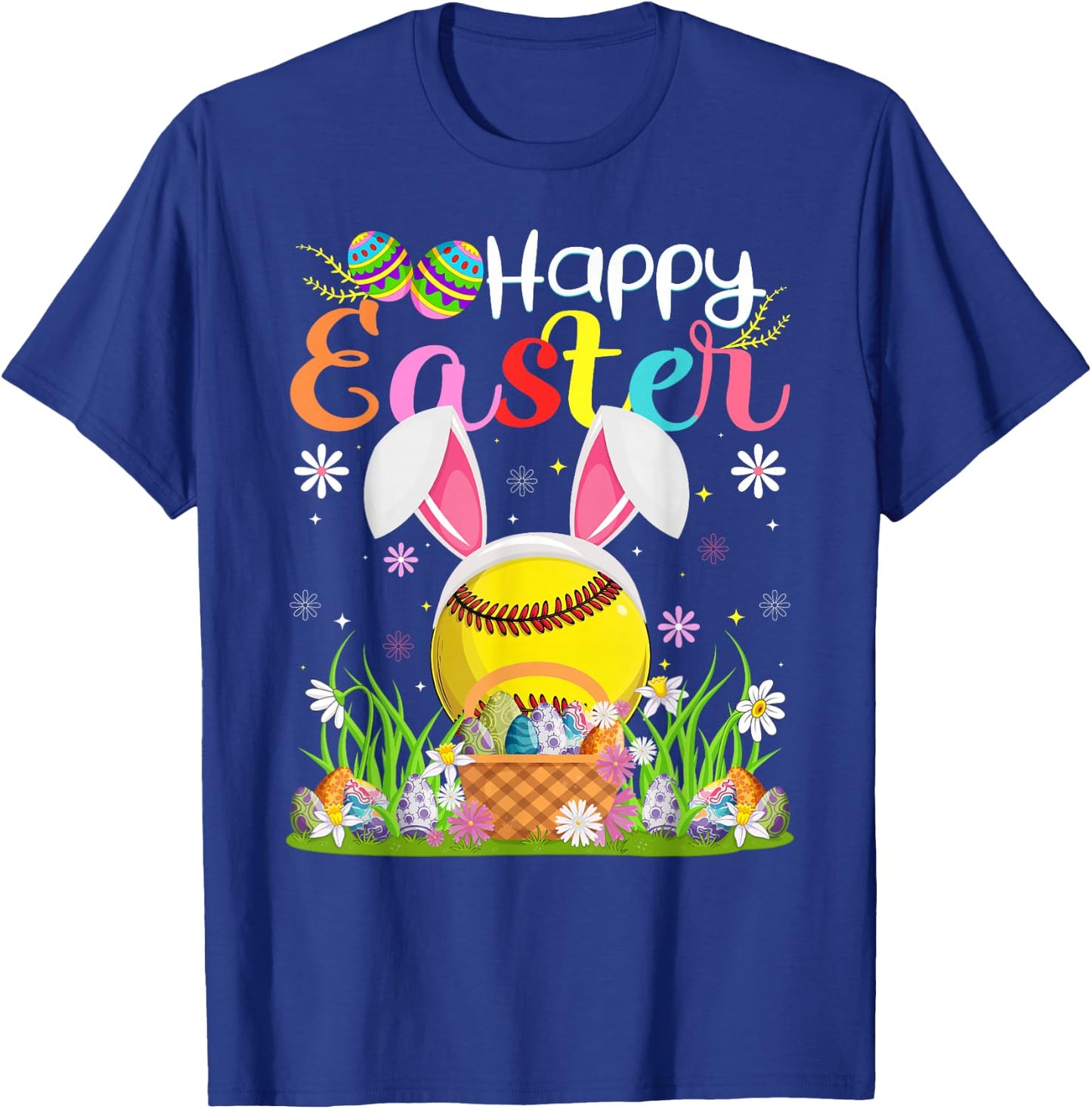 Softball Player Easter Egg Hunt Bunny Ear Softball Easter T-Shirt - T-Shirt | Royal