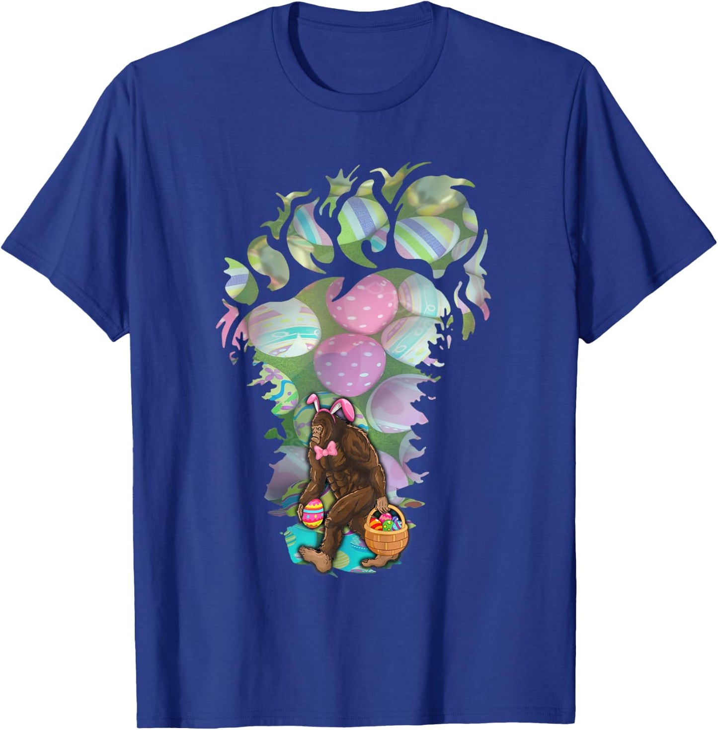 Bigfoot Carring Eggs Easter Bigfoot Easter Costume T-Shirt - T-Shirt | Royal
