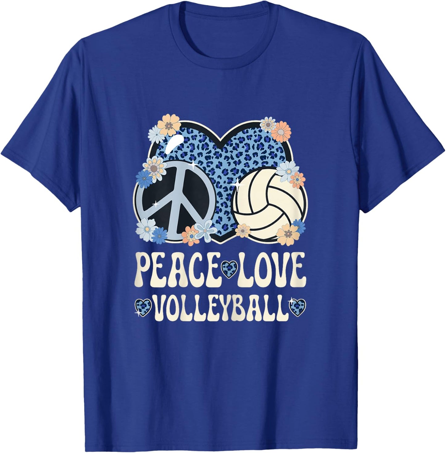 Peace Love Volleyball Lover Leopard Print Women Volleyball T-Shirt - T-Shirt | Royal