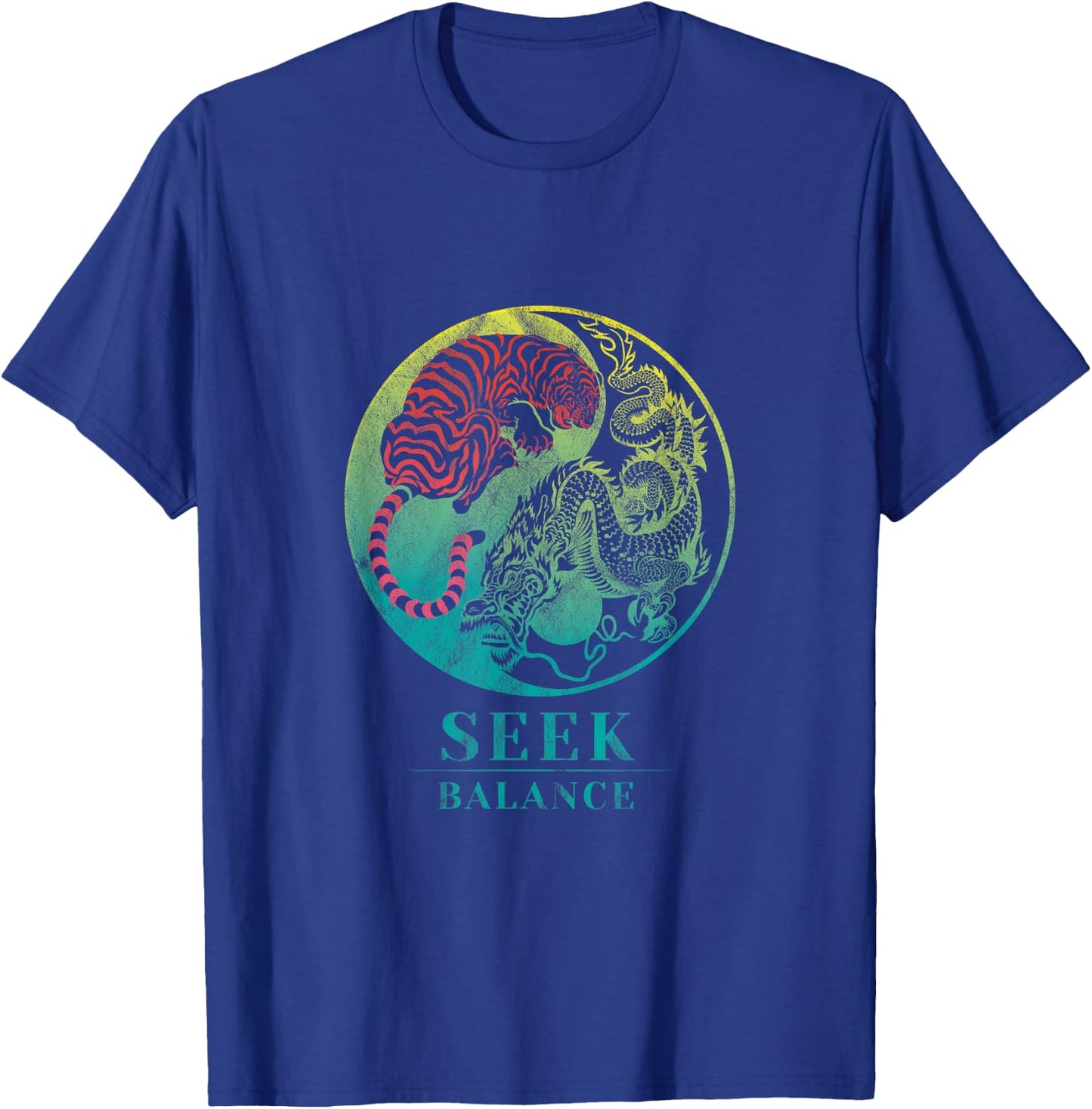 Yin Yang Symbol Dragon Tiger Seek Balance Male Female T-Shirt - T-Shirt | Royal